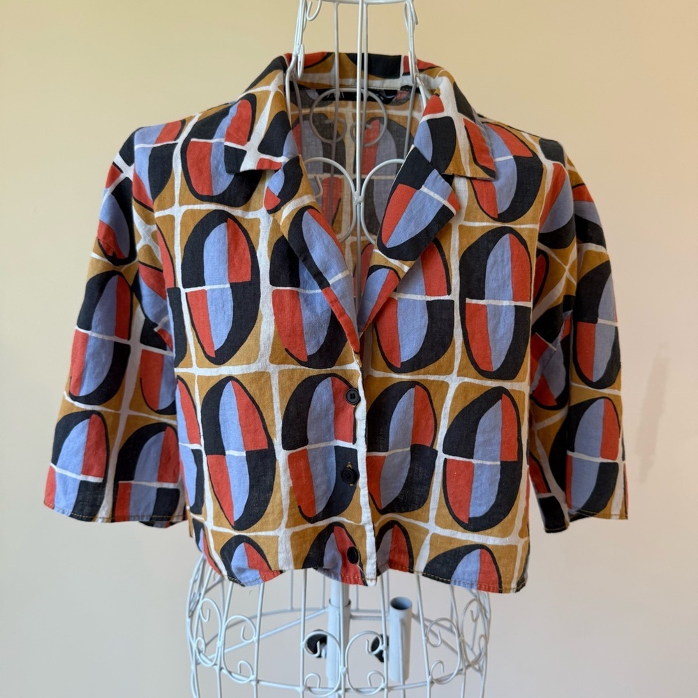 Zara 80's Print Button Front Crop Top Open Back L… - image 1